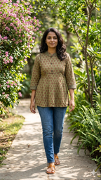 Olive floral pleated tunic
