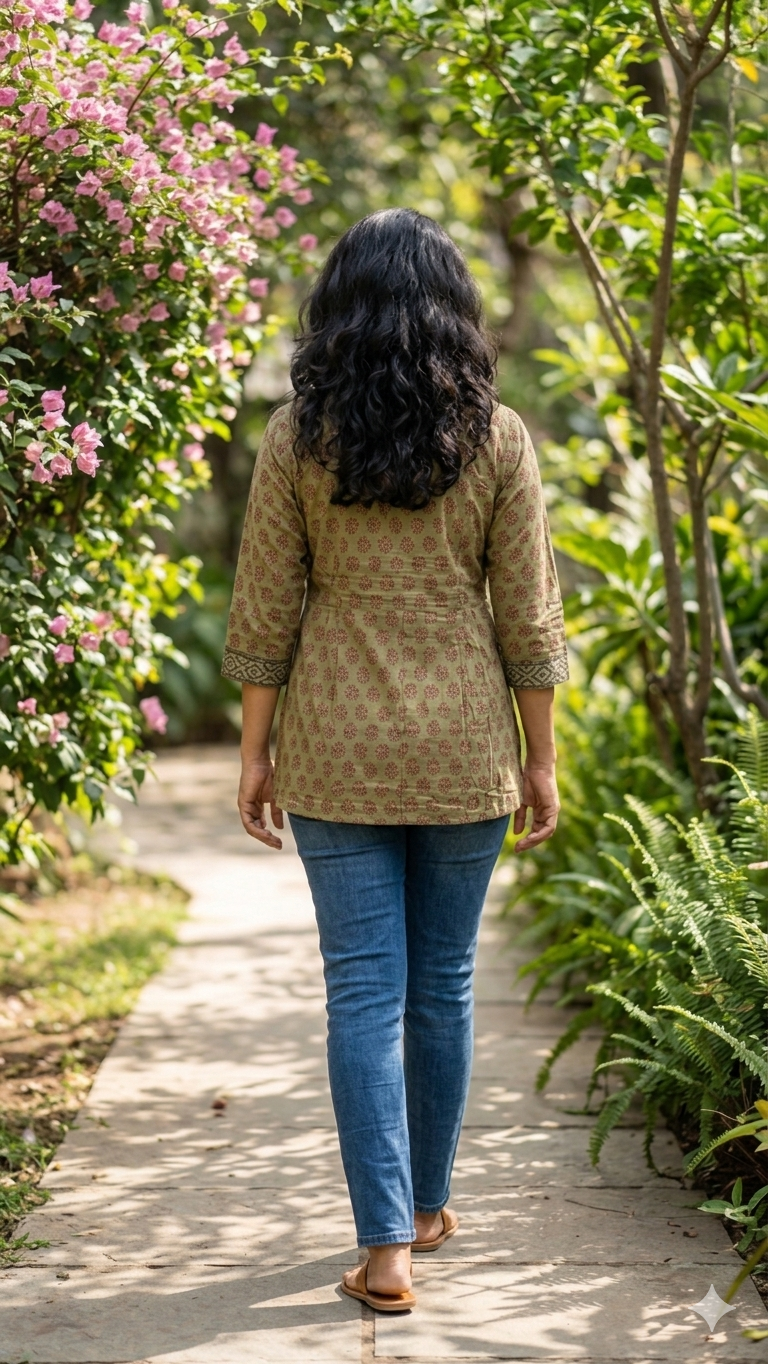Olive floral pleated tunic