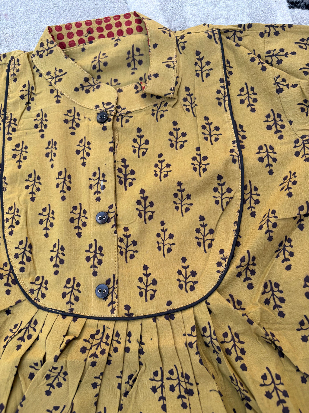 Mustard botanical pleated tunic