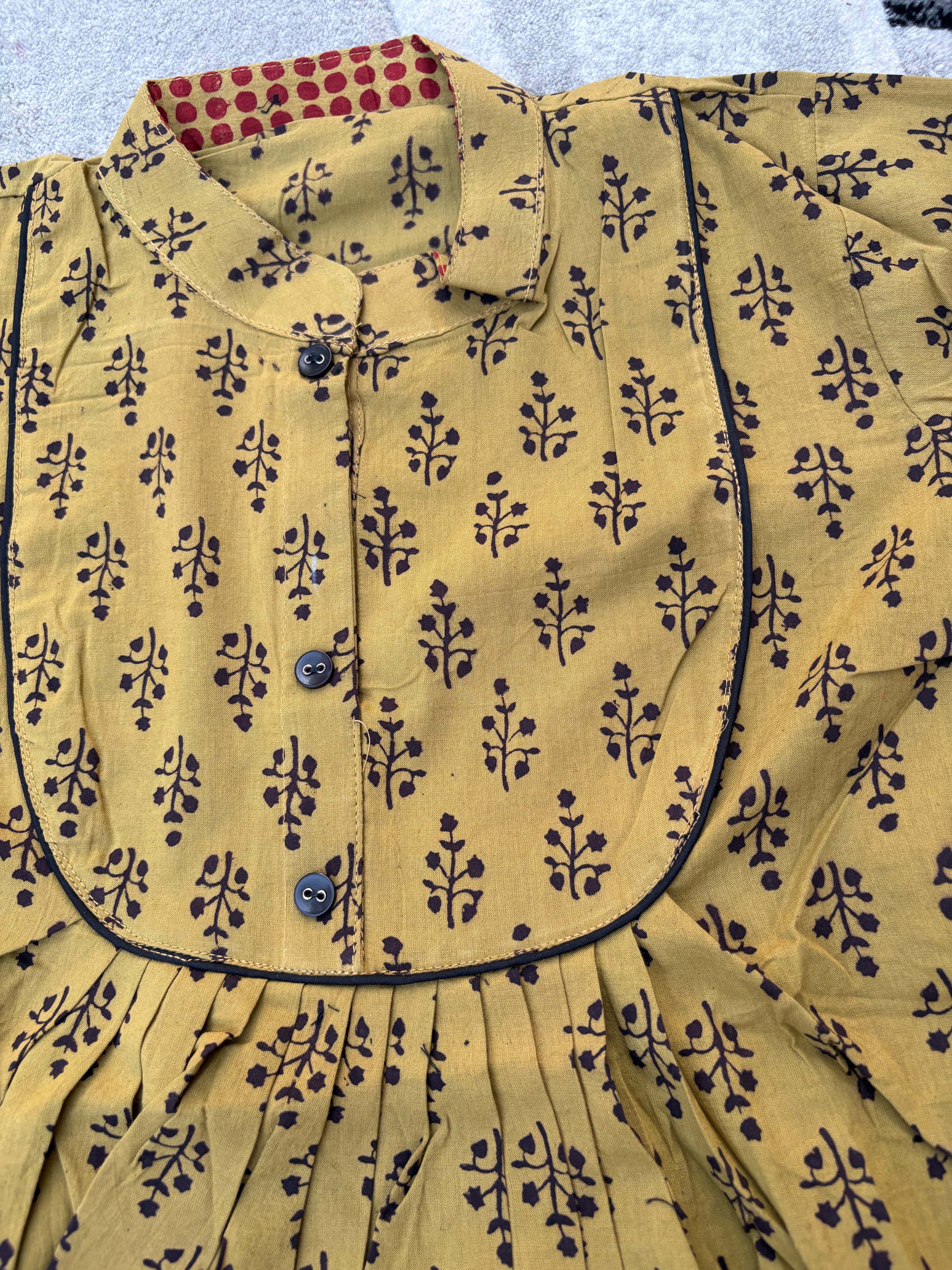 Mustard botanical pleated tunic