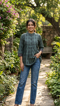 Sage floral pleated tunic