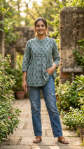 Sky blue paisley pleated tunic