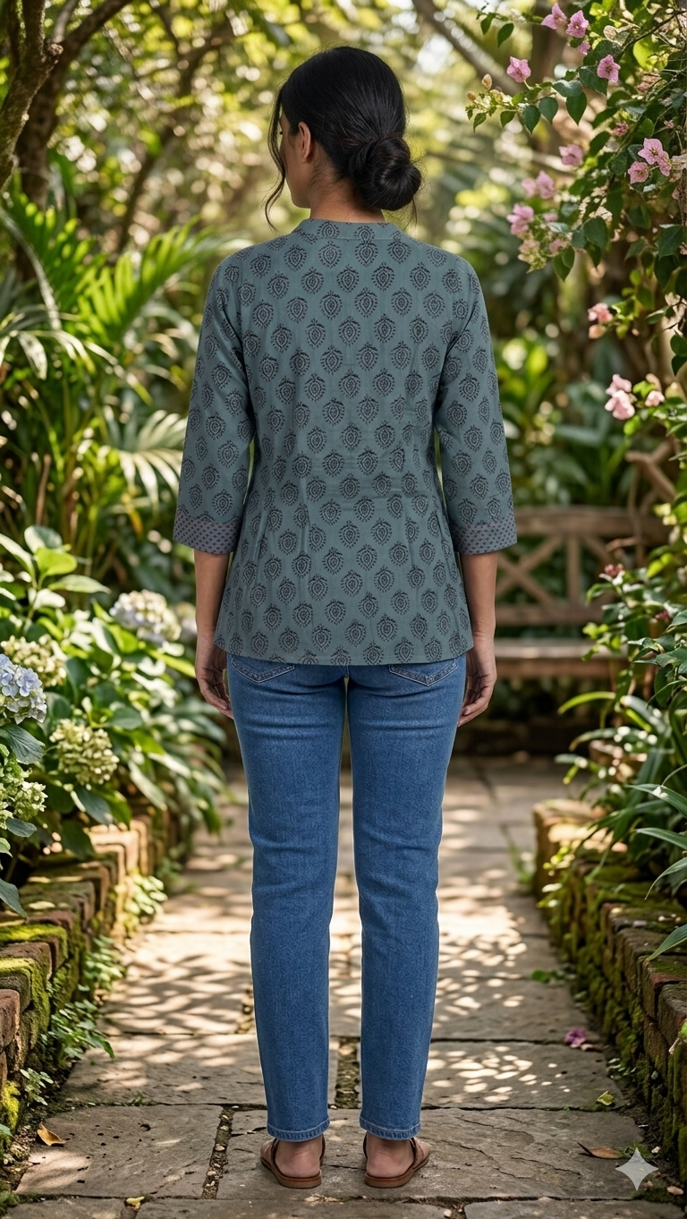 Sky blue paisley pleated tunic