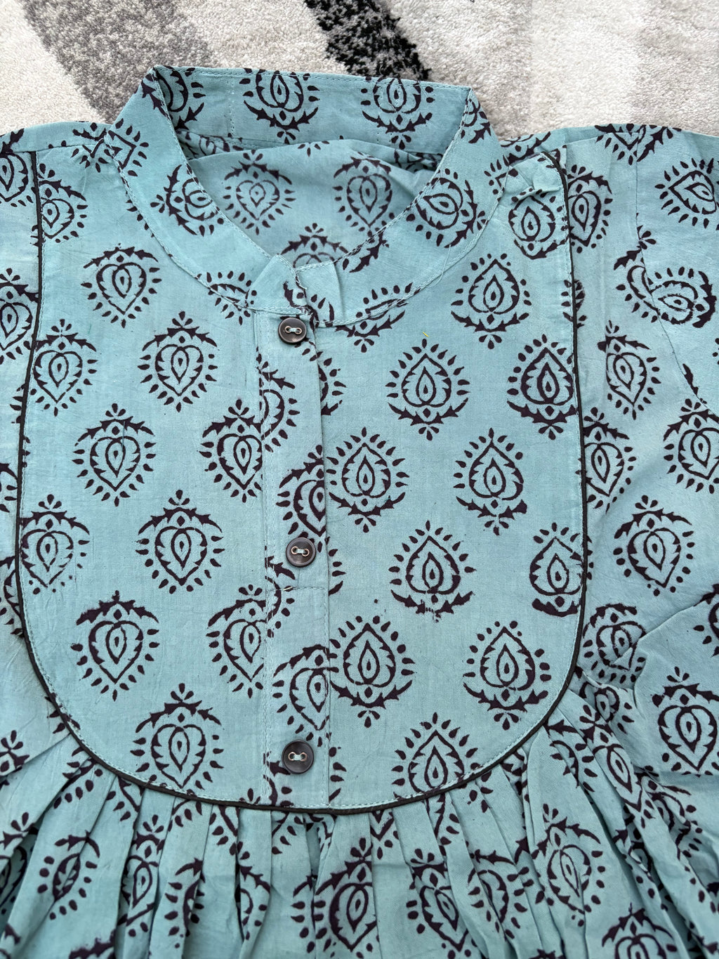 Sky blue paisley pleated tunic
