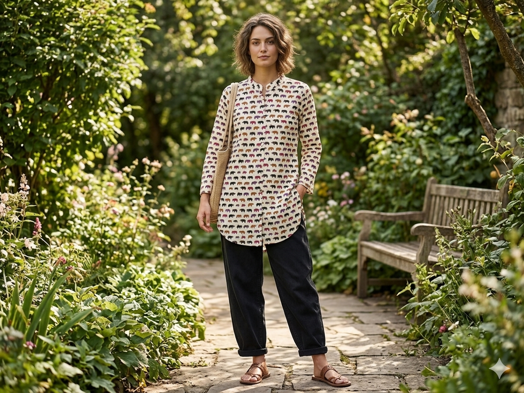 Multicolour elephant motif kurta