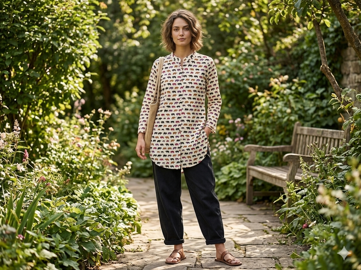 Multicolour elephant motif kurta
